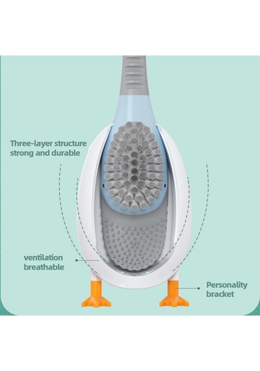 Mavi Silikon Banyo Tuvalet Fırçası Duvara Monte Fırça Esnek Derin Temiz Köşe Temizleme Fırçası Sevimli Ördek Tuvalet Fırçası