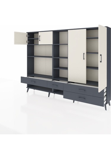 Arges Dolap 12 Raflı 4 Çekmeceli 4 Kapaklı 220x30x163 Antrasit-ay Antrasit-aytaşı/antrasit