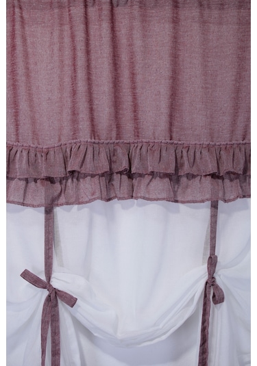 Country Style Potlu Perde Çift Fırfırlı Bordo