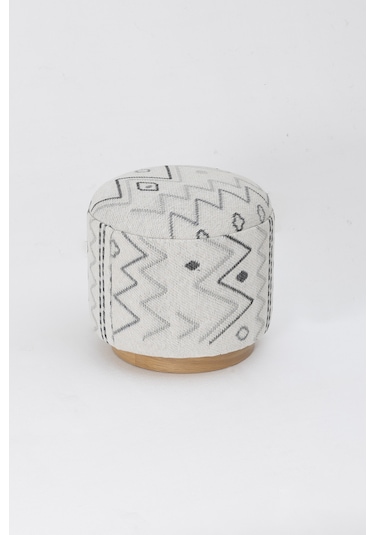 Bliss Gri Etnik Desenli Krem Puf 45 X H 42 Cm 4280 Gri