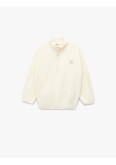 Koton Uzun Kollu Cep Detaylı Baskılı Yarım Fermuarlı Polar Sweatshirt Ekru 6wkg10147ak Ekru Koton Uzun Kollu Cep Detaylı Baskılı Yarım Fermuarlı Polar Sweatshirt Ekru 6wkg10147ak Ekru