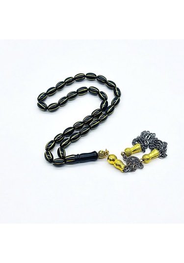 Sarı Yaldız İşlemeli Gürcistan Oltu Taşı Tesbih