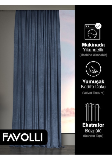 Kadife Dokulu Derin Mavi Ada Fon Perde Ekstrafor Büzgülü Dream Series Derin Mavi