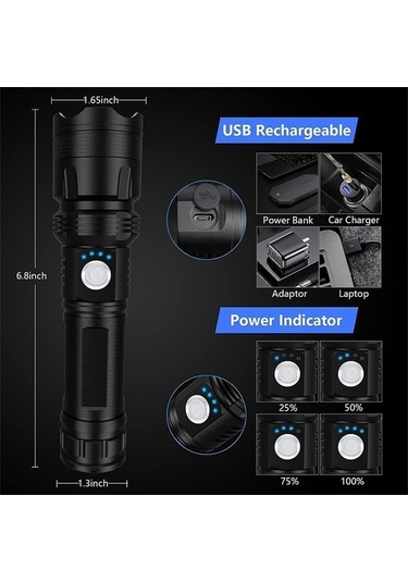 Ulzyvf Createtech Zoomlanabilir, Yürüyüşü, Yüksek Yüksek Xhp50.2 Taktik Su Siyah Şarj Mod, Lumen, Kamp Işıkları, Ipx7 İçin Güçlü Geçirmez Fener, Dağ Acil Durumlar İçin 90000 Lümen, Mf Siyah Siyah