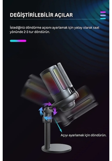 Rgb Mikrofon Seti Stream Sgaming Işıklı Mikrofon Ses Kayıt Cihazı