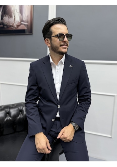 Avni Ceylan Signature Stil Tek Düğme Kırışmaz Ceket Lacivert