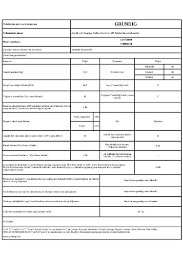 Grundig GDH 10884 A+ 10 KG Çamaşır Kurutma Makinesi