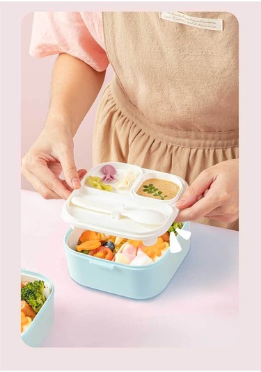 Jian Fan Çift Katmanlımikrodalga Fırnıstma Bento Kutusu Mavi Blue