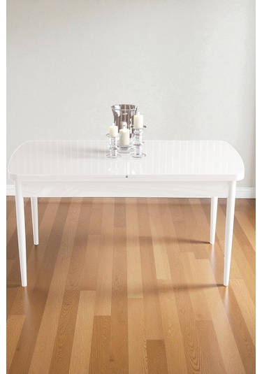 Mura Beyaz 80x132 Açılabilir Mdf Masa Yemek Odası Takımı, Mutfak Takımı 4 Adet Sandalye Lacivert