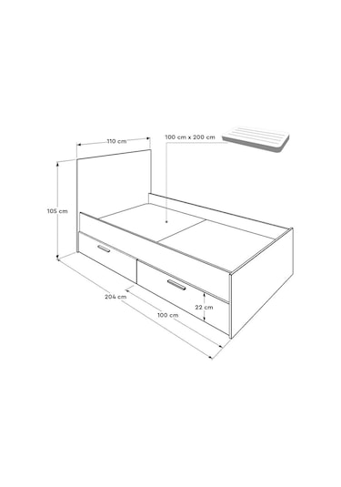 Adoremobilya Base Genç Odası 2 Çekmeceli Tek Kişilik Karyola - İtalyan Meşe-Beyaz