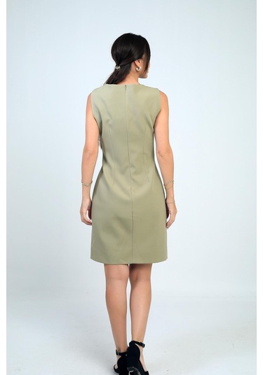 Kadın Kendinden Telalı Yan Düğmeli Kısa Elbise-41754 Çağla Yeşili