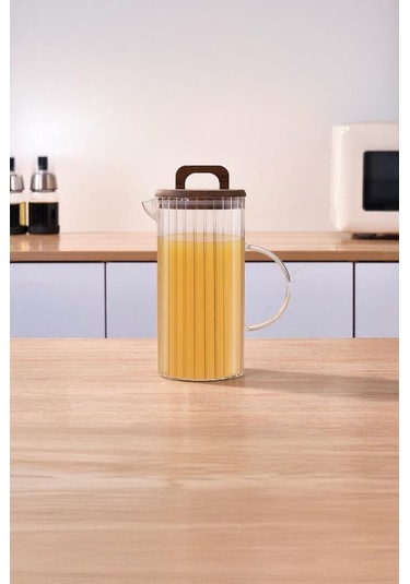 Yüksek Borosilikat Cam Kavanoz 1300 Ml Ahşap - Şeffaf