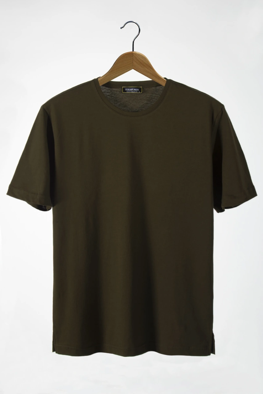 Veaven Unisex Haki Bisiklet Yaka Basic Oversize T-shirt Haki