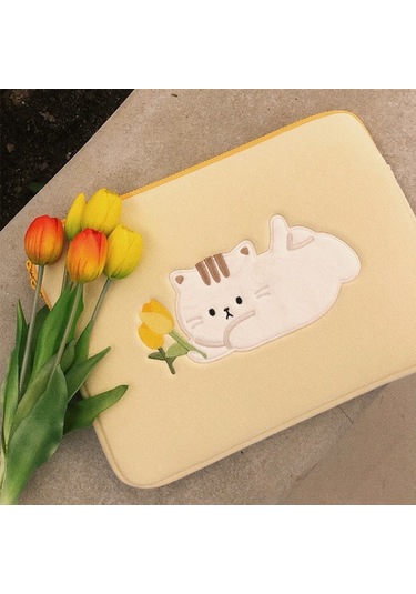 Reedark 15 İnç Laptop Ve Tablet Korumalı Çantası - Sevimli Kedi Ve Lale Desenli İç Çantası Diğer