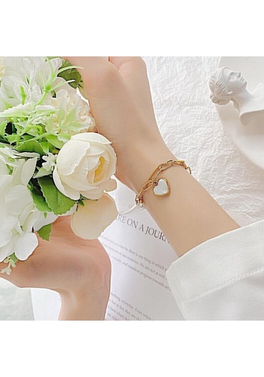 Gümüş Opk Çift Katlı Aşk İnci Paslanmaz Çelik Bileklik Gümüş