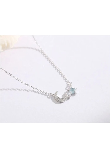 925 Ayar Gümüş Zirkon Mavi Taşlı Ay Bileklik