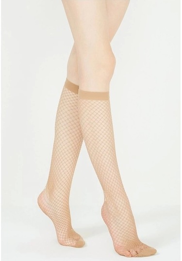 İri Fileli Dizaltı Pantolon Çorabı Beyaz