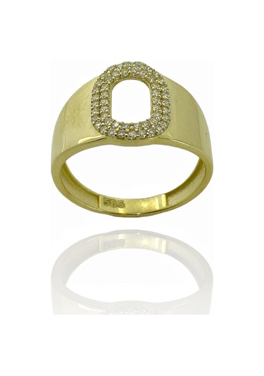 Magümüş 14 Ayar Altın O Harfli Üst Kalite Trend Harf Yüzük