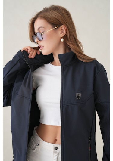 Su Ve Rüzgar Geçirmez İçi Polarlı Kadın Softjel Mont Lacivert