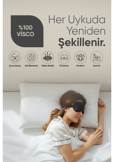Isı Kontrol Yastığı Termoswıtch Ortopedik Düz Uzun Boy Visko Yastık -termal Isı Dengeleyici Yastık Beyaz