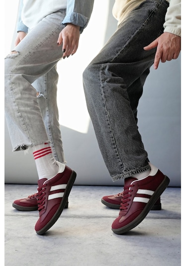 Muggo Gordon Unisex Ortopedik Günlük Garantili Bağcıklı Yürüyüş Koşu Sneaker Spor Ayakkabı Bordo