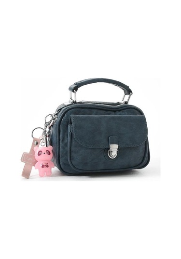 Vegan Deri Kadın Postacı Çanta 21 15 Cm Yıkama Suni Deri Omuz Çantası Çapraz Askılı Çanta Mavi