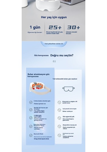 Jian Fan Buharlıgöz Masajı, Atomizyon, Göz Nemlendirici, Sıcak Kompres, Göz Maskesi, Şıllıgöz Göz Masajı, Çocuk Göz Gözü Kusarj Beyaz