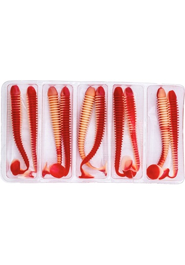 Silikon Kurt Yem - 4,2g 105mm - Turna/levrek Silikonu - 1 Adet - Kırmızı/beyaz - Karides Kokulu