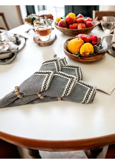 Dnc Home Tekstil Ndchome Antrasit Siyah Şeritli Peçete 40x40 Toka Hediyeli 6lı Antrasit