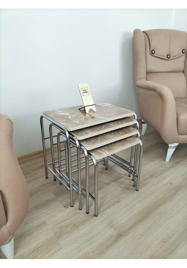 Evko Mobilya Buket Sehpa, 4'lü Zigon Sehpa, Dörtlü, Krom-kapiçino