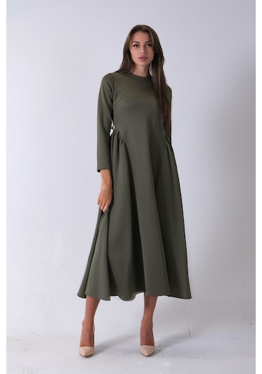 Feminist Haki Bisiklet Yaka Scuba Tesettür Elbise 4593445.23 Haki
