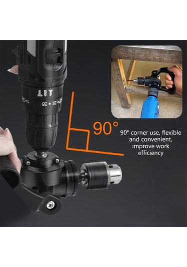 Xurunkeji 90 Derece Matkap Adaptörü Çok İşlevli Matkap Adaptörü Dik Açı Matkap Ataşmanı Metal Matkap Mandren Aksesuarı