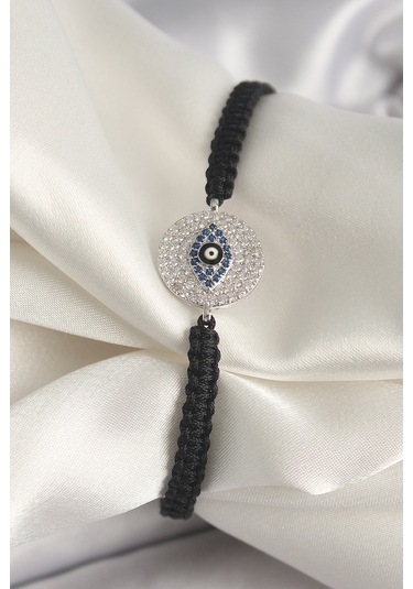 Pirinç Gümüş Renk Zirkon Taşlı Göz İşlemeli Figür Asansörlü Makrome Model Kadın Bileklik - Tj-bb6793 Gümüş