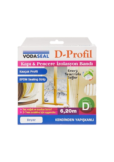 Vodaseal Fitil Kapı Pencere Izalasyon D Profil Band Beyaz 6,20M