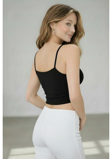 Fb Sister İp Askılı Fitted Fitilli Crop - Siyah Siyah