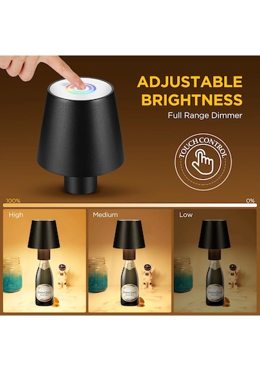 Cbtx Wy22519 Şarj Edilebilir Rgb Led Lamba Taşınabilir Masa Lambası Bar Parti Dokunmatik Kontrol Şarap Şişesi Işığı - Siyah