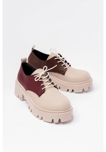 868-754 Bej Garni Bağcıklı Günlük Yüksek Tabanlı Loafer Ayakkabı Bej