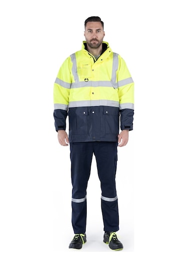 5 İ Bir Arada İş Güvenliği Kabanı Hi-vis Sarı - Lacivert