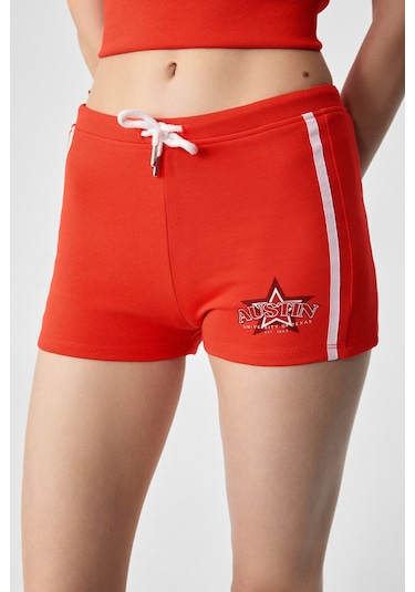 Ethıquet Marıam Kadın Baskılı Slim Fit Kırmızı Şort