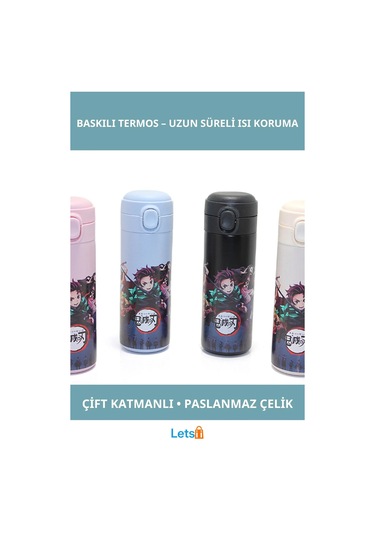 Anime Baskılı Paslanmaz Çelik Termos Sızdırmaz 1 Adet Çok Renkli