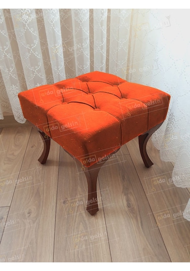 Kapitoneli Makyaj Pufu Ayak Ucu Puf Ceviz Ayak 45 45 Turuncu