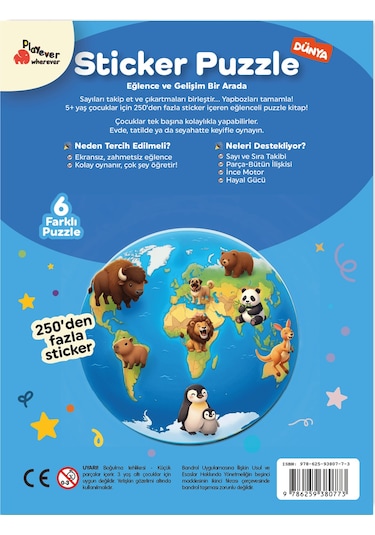 Playever Sticker Puzzle - Dünya, Çıkartmalı Yapboz Etkinlik Kitabı