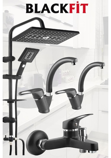 Siyah Robot Tepe Yağmurlama Duş Seti Tasarruflu Duş Başlığı Banyo Lavabo Mutfak Bataryası Siyah