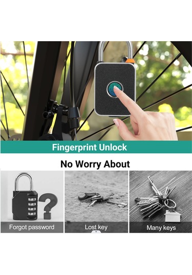 Springsun Parmak İzi Kilidi - 20 Parmak Kayıt, Şarj Edilebilir, Su Geçirmez, Akıllı Kilit