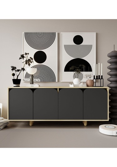 Lazio Bohem Ahşap Ayaklı Modern Konsol 180 Cm Safir Meşe-antrasit