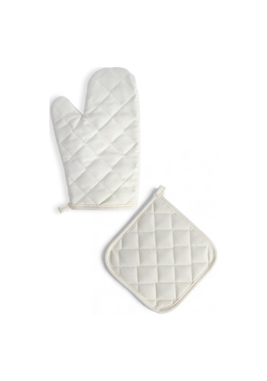 Yanmaz Fırın Eldiveni Ve Fırın Tutacağı 1 Eldiven 1 Tutacak Bej