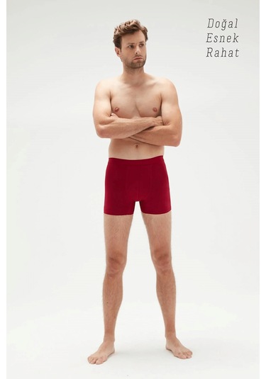 Weweus Bordo 3'lü Erkek Süper İnce Doğal Bambu Lüks Boxer 1012 Bordo