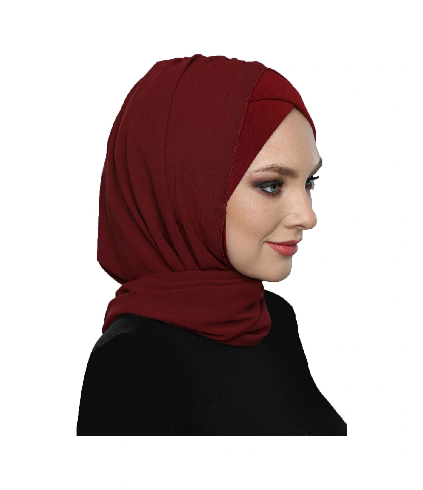 Şallı Takmatik Sade Bordo Hazır Türban Tesettür Bone Namaz Örtüsü Bordo