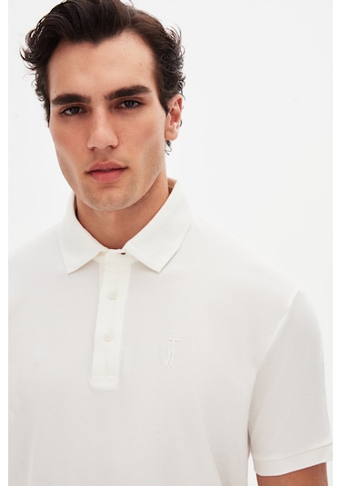 Twn Slim Fit Ekru Pike Dokulu T-shirt 4ec146011784m Ekru