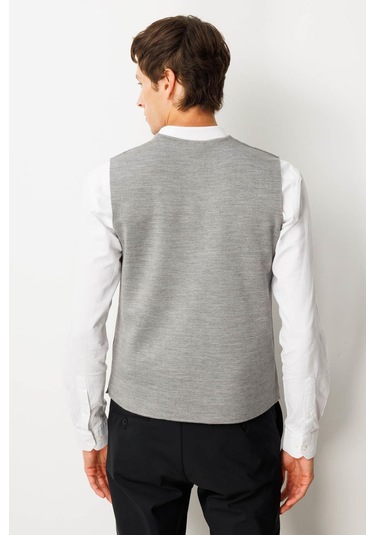 Erkek V Yaka Düz Yün Yelek A.gri A.gri